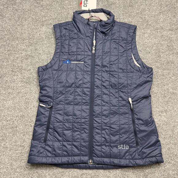 Stio Azura Vest Jacket Women's Medium Navy Blue Nylon Insulated Casual Full Zip - Picture 1 of 12
